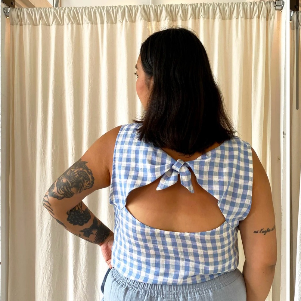 Eve Gravel Blue and White Checkered Tank Top